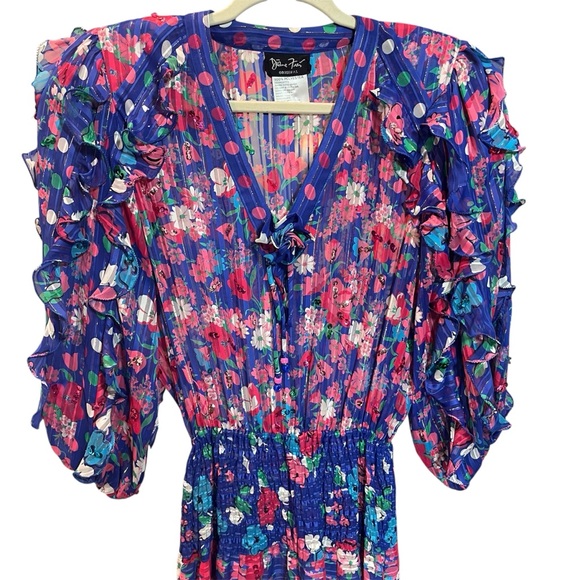 Diane Freis Dresses & Skirts - Diane Freis Original Vintage Midi Dress Blue Floral Sequin Boho 80s